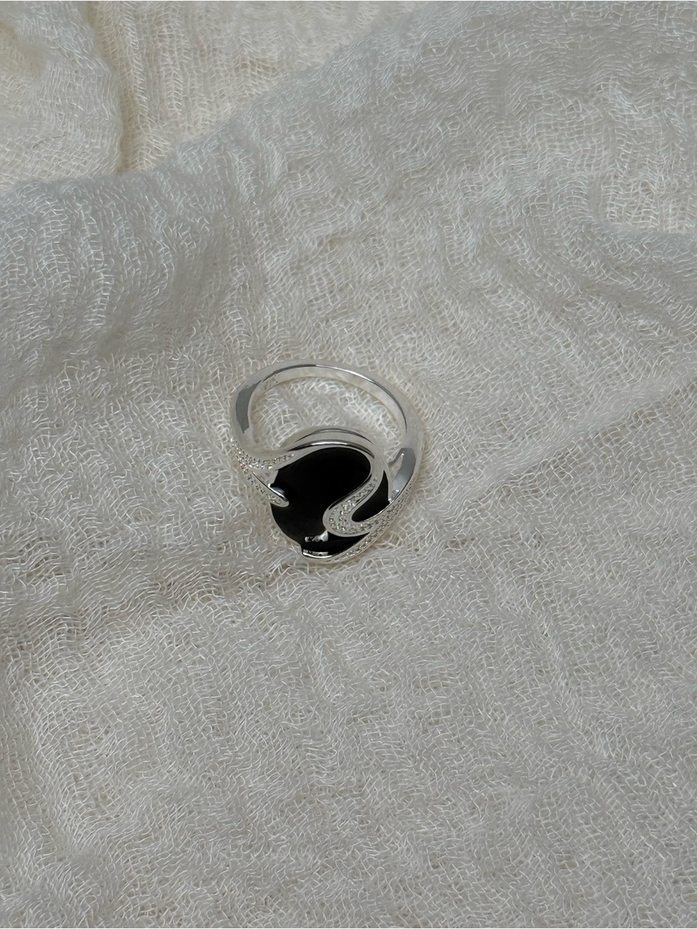 Sterling Silver Black Onyx Wave Ring